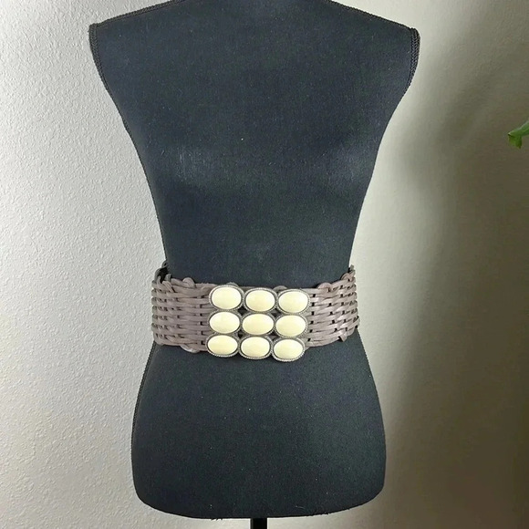 Motit 56 Wide Braided Leather Belt with Metal and Stone Buckle Made in India S - Picture 1 of 14